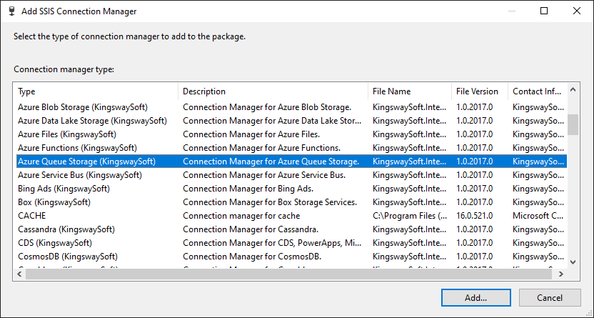 Add SSIS Azure Queue Storage Connection Manager.png